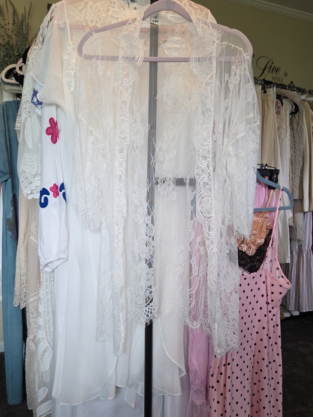 Lace Sheer Robe - White - Unbranded